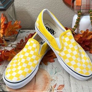 Vans Checkerboard Slip-On Shoes - Yellow/White, Men’s Size 6 / Women’s Size 7.5